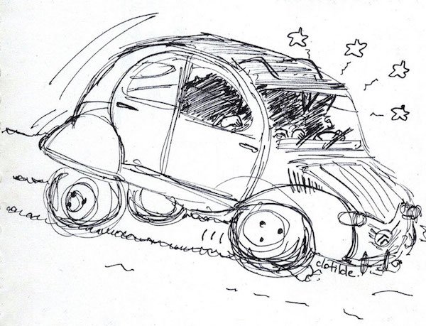 A sketch of Hergé's 2CV