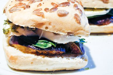 Fig and Mozzarella Warm Sandwich on Chocolate & Zucchini