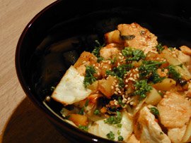 Chicken Udon with Cabbage and Parsnip