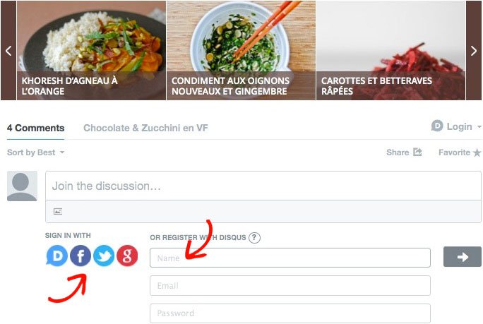 Cliquez sur l'une des icônes des réseaux sociaux pour vous identifier, ou bien sur "Name" pour créer un compte Disqus.