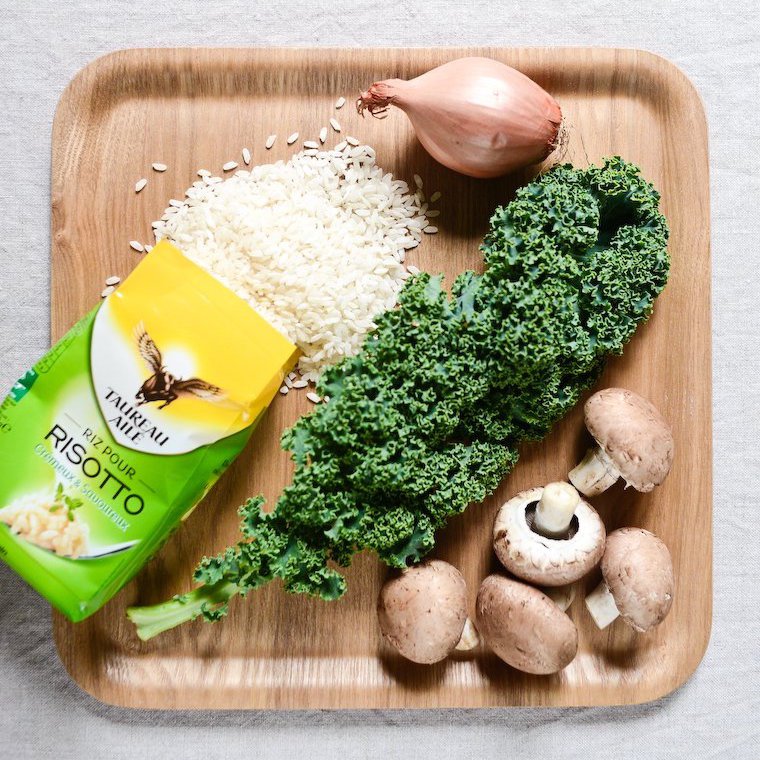 Risotto vegan express, kale et champignons