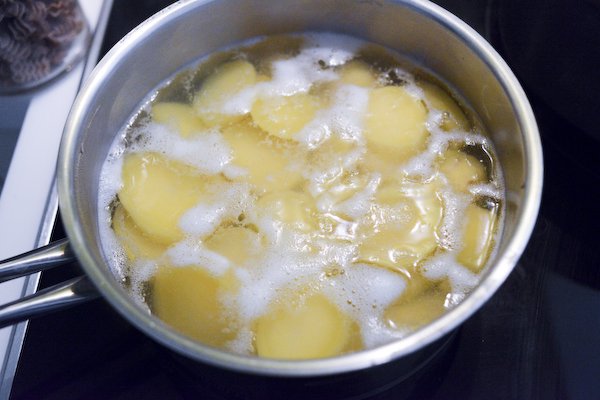 Potatoes, simmering.