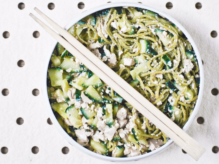 Green Tea Buckwheat Noodles with Cucumber and Tofu Recipe