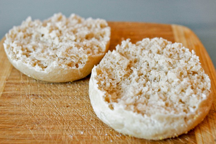 English muffins, fork split.