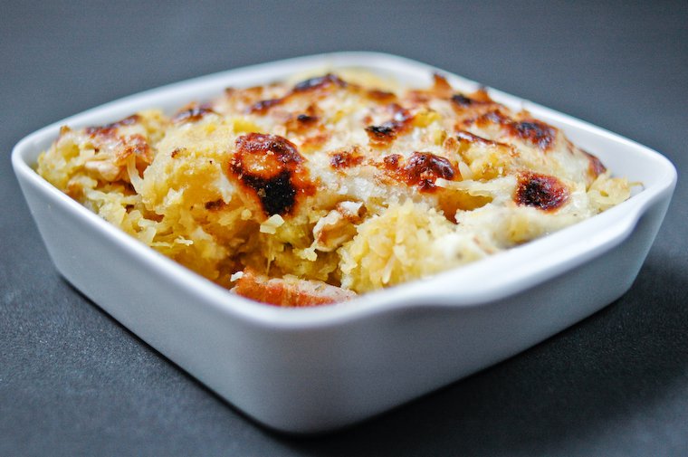 Spaghetti Squash Gratin with Bacon and Walnuts