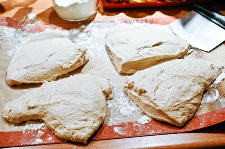 Baguette dough, divided