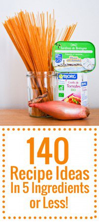 140 Easy Recipe Ideas using 5 ingredients or less: a fabulous resource for quick lunches and weeknight dinners.