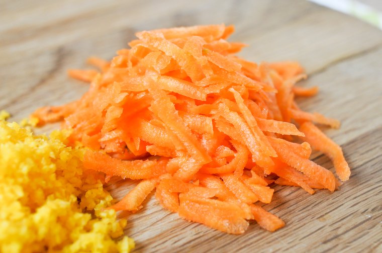 Carrots grated with a box grater.