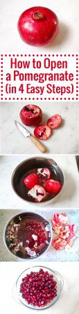 Easy step-by-step instructions to open a pomegranate and get the delicious seeds, with no fuss and no stains!