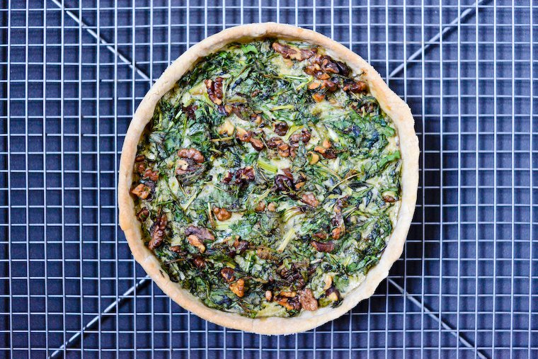 Greens and Walnut Quiche