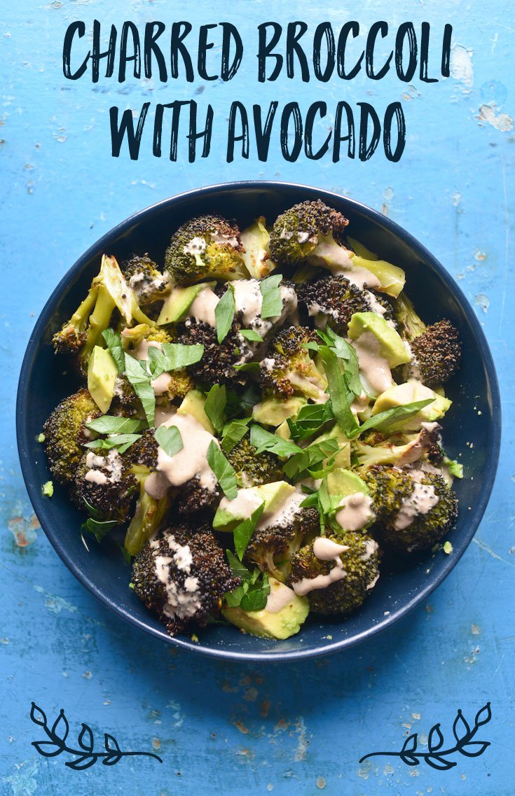 An irresistible salad of charred broccoli and avocado with a creamy tahini and herb dressing. Such a satisfying lunch bowl!