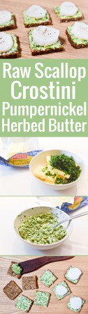 A chic yet easy nibble. Learn how to make herbed butter! Spread it on pumpernickel bread with a sliced scallop on top. Great for a special occasion buffet!