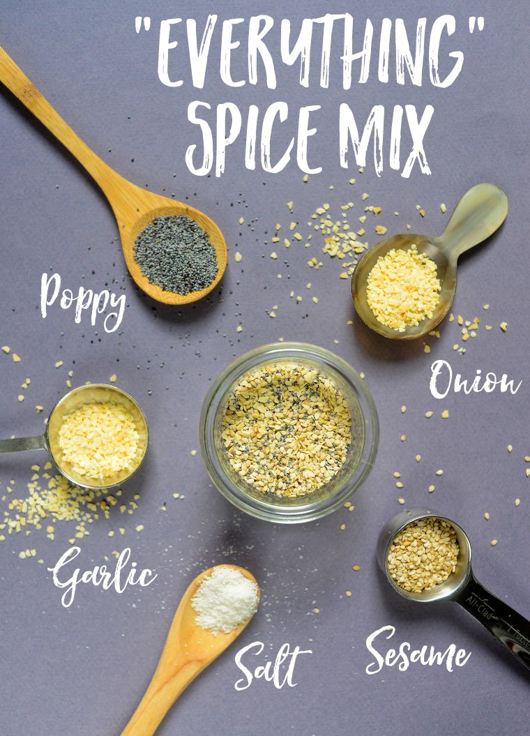 The super easy formula to make your own "everything" spice mix for bagels, flatbreads, crackers, or even to season your salads and roasted vegetables.
