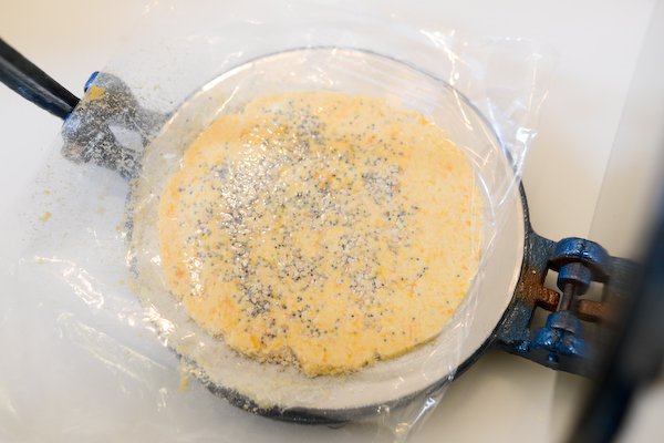 Pressing the sweet potato flatbreads