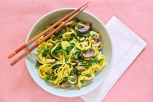 Peanut Noodles with Kale and Mushrooms