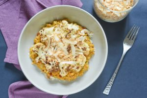Red Lentil Curry with Cauliflower and Coconut Chips